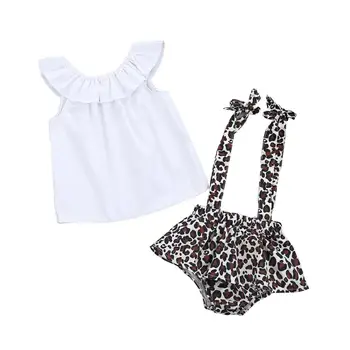 

Infant Baby Girls Sleeveless Tops T-shirts + Leopard Bib Pants Outfits Summer Clothes