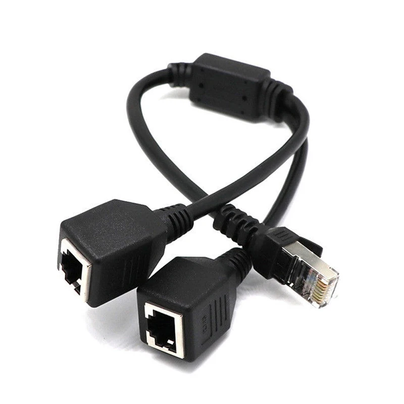 1 To 2 Male Female LAN Ethernet Network RJ45 Plug Splitter Extender Adapter Connector ABS Black |