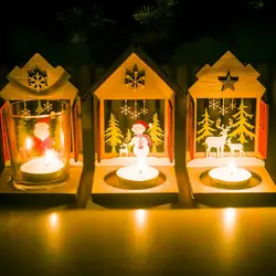 Рождественский Деревянный Санта-Клаус, домик лося, орнамент свеча, Домашний Настольный Декор, Рождественская елка