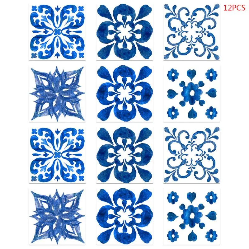 

12pcs Blue and White Porcelain Self Adhesive PVC Ceramic Tile Sticker Waterproof