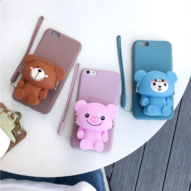 

Cute Stitch Bear 3D Cartoon Zipper Wallet PU silicone Phone Case for iPhone 6 8 7 Plus X XR XSMAX Candy Color Holder Back Cover