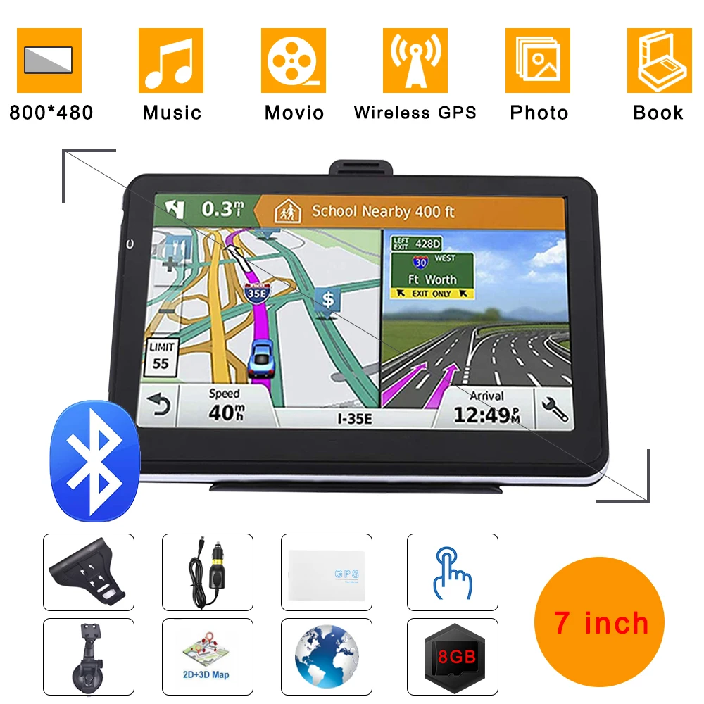 Автомобильный 7-дюймовый HD GPS-навигатор с FM Bluetooth многоязычный Европейский