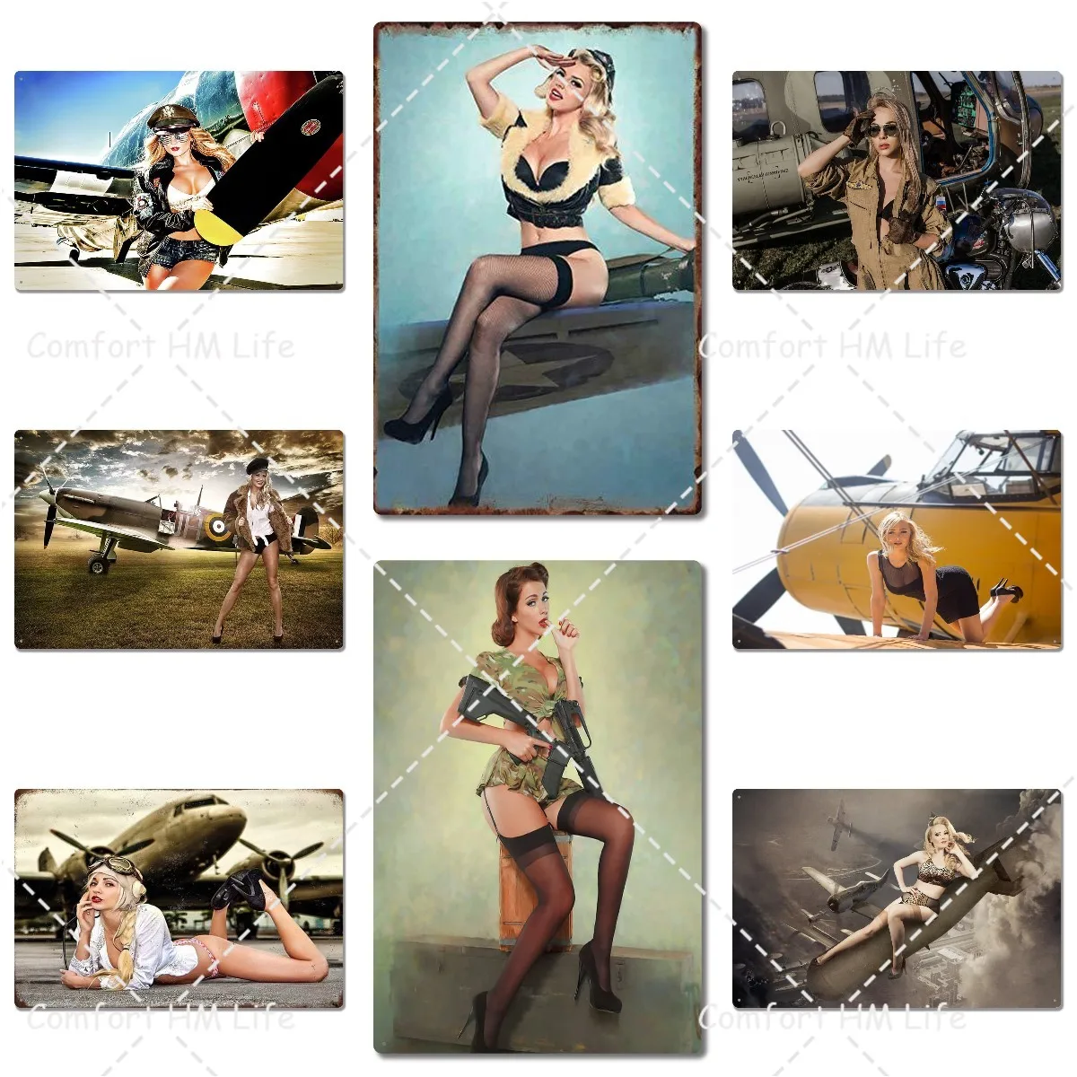Sexy Pin Up Army Girl Sit On Airplane - Airforce Metal Wall Targa In Metallo Retro Targa In Metallo Poster Bar Cafe Garage Decorazione Domestica