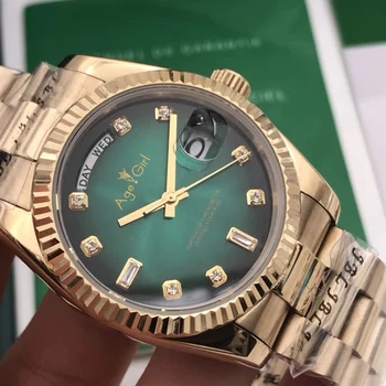 

Luxury Brand New Men Daydate Yellow Gold Silver Gradient Green Automatic Mechanical Stainless Steel Sapphire Diamonds Watch AAA+