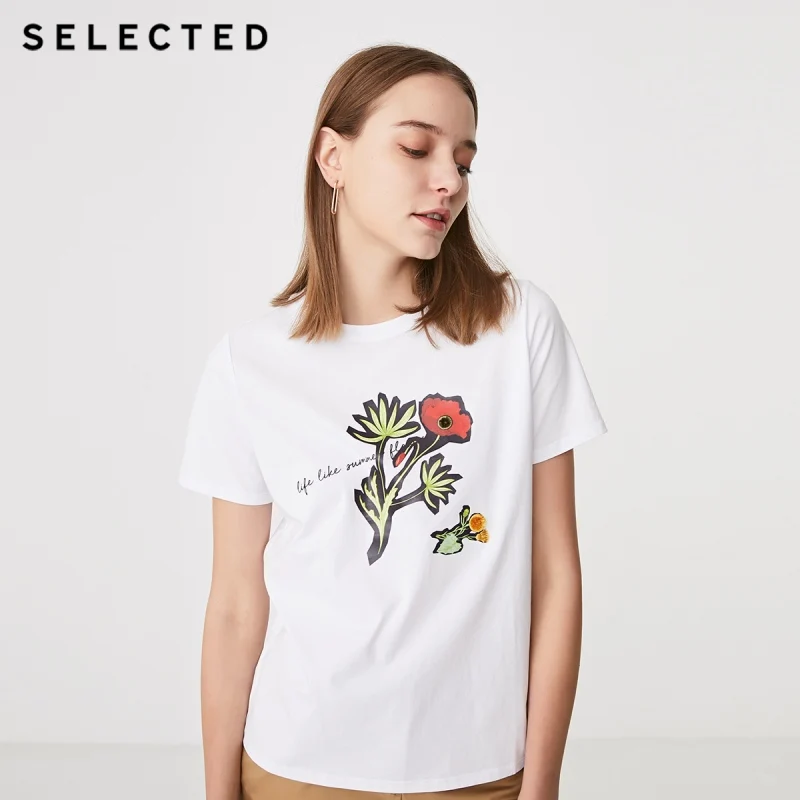 

SELECTED Women's 100% Cotton Short-sleeved Printed T-shirt S|419201543
