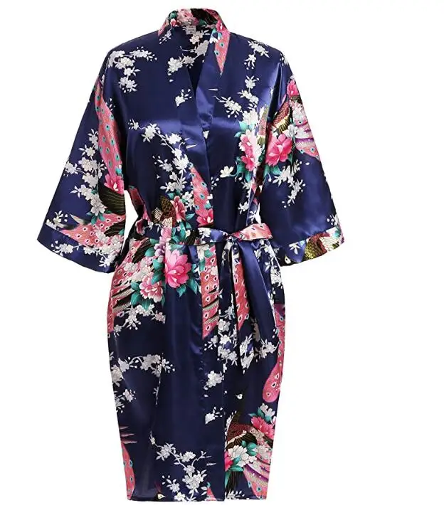 Silk Satin Wedding Bride Bridesmaid Robe Floral Bathrobe Short Kimono Robe Night Bath Fashion Dressing Gown For Women