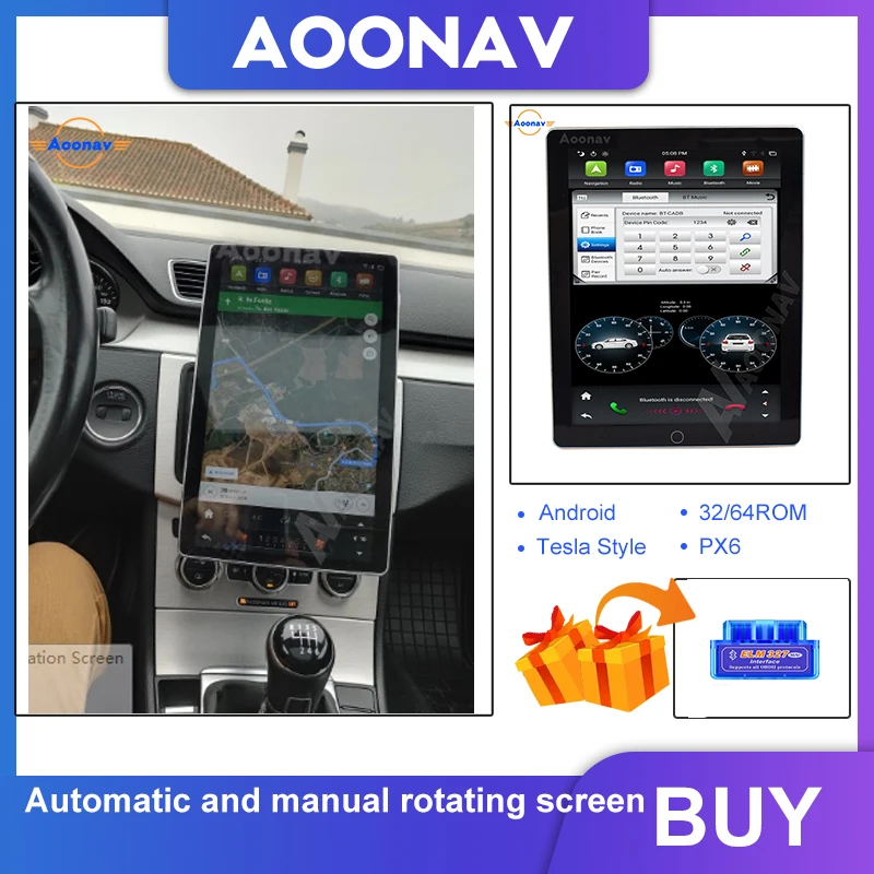 12 8 &quot2 Din Универсальный Android автомобильный Tesla стиль вращение IPS экран Аудио