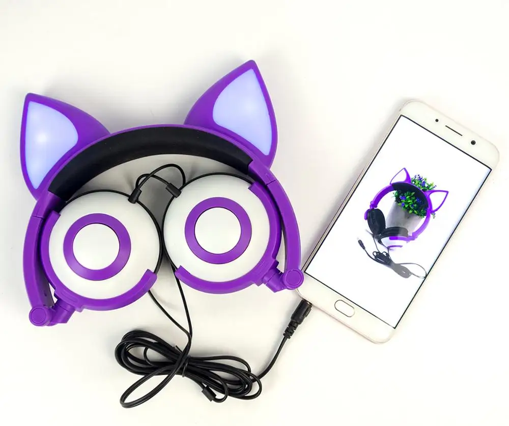 Limson Wired Cute Animal Fox Cat Ear Earphones Foldable Gowing Kids Headphones Gift For Boys And Girls Earphones Headphones Aliexpress - roblox purple cat headphones