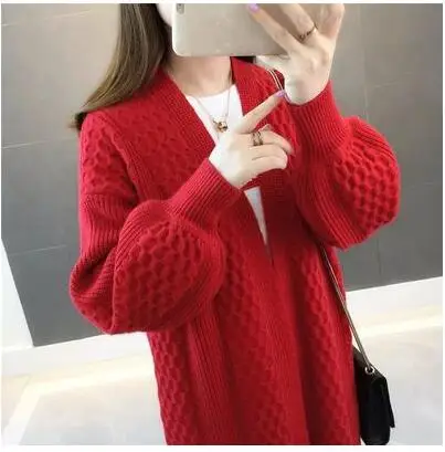 red Новые повседневные женские с длинной деталью открытые весенние и осенние новые свободные трикотажные пальто-Кардиган Женская Корейская версия толстого пальто - Цвет: red