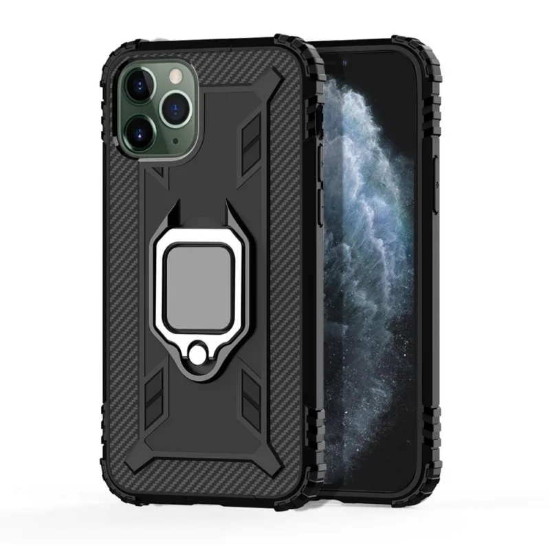 

New Cellphone Back Cover For IPhone 11 Pro Max Mobile Phone Cases With Finger Ring Soft Anti-knock Carbon Fiber Protector