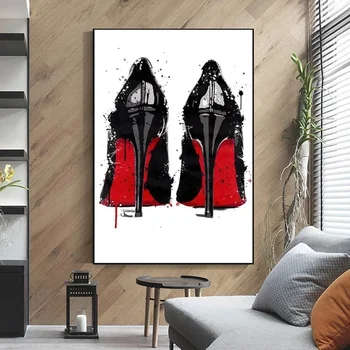 Black and Red High-heeled Shoes Canvas Painting Luxury Posters and Prints Red High Heels Wall Art pictures Living Room Decor