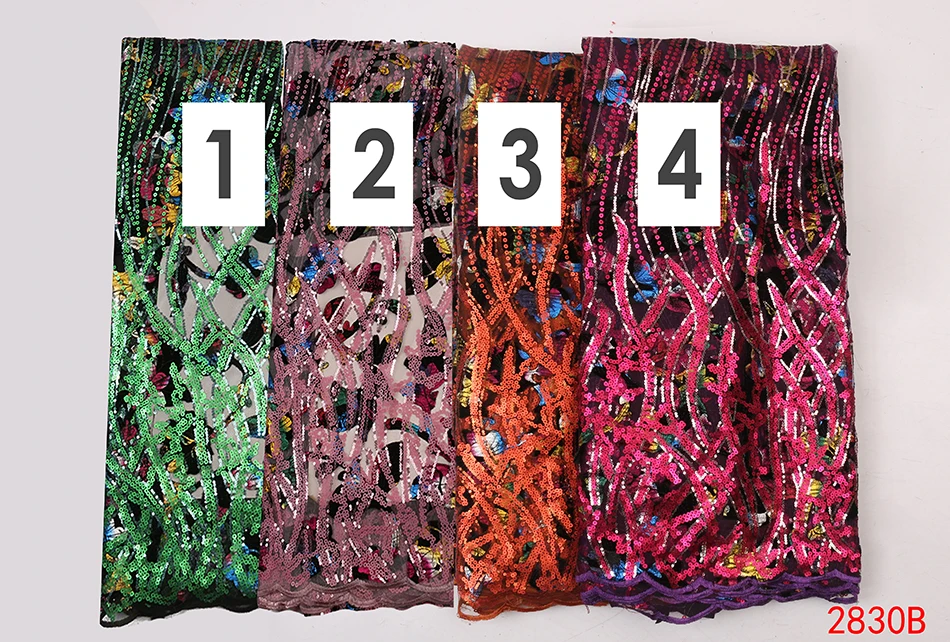 Sequence Lace Fabric French Laces Fabrics High Quality Tulle French Nigerian Lace Applique Dress African Sequins 5yard QF2830B