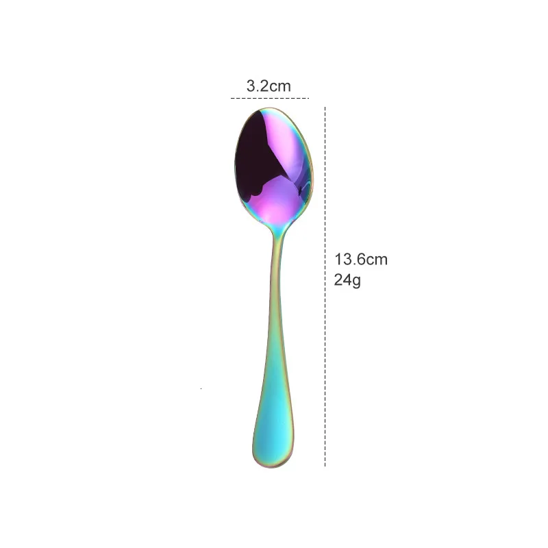 rainbow teaspoon Набор золотых ножей с ложкой, набор золотых ножей для столовых приборов, наборы свадебных столовых приборов, вилки, ножи, ложки, столовые приборы для путешествий, набор столовых приборов, Прямая поставка - Цвет: rainbow teaspoon