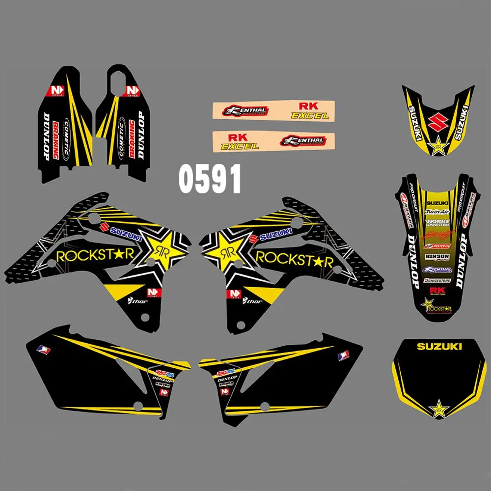 

Full Graphics Decals Stickers Kit Custom Number Name Glossy Stickers Waterproof for SUZUKI RMZ450 2007