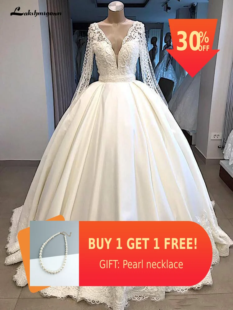 Скромное бальное платье с длинным рукавом, свадебные платья, прозрачная спина, пуговицы с покрытием, v-образный вырез, длинное арабское свадебное платье Дубай