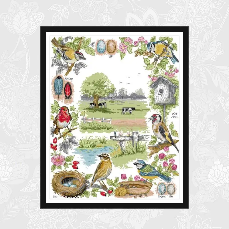 Экология птиц узоры Счетный крестиком комплект продажа DMC хлопок нить вышивка