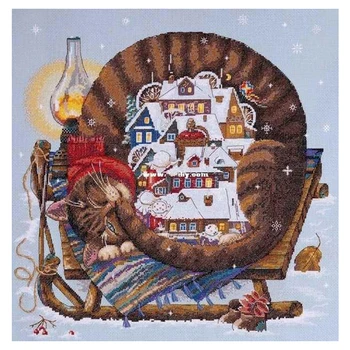 

Top Quality Cute Lovely Counted Cross Stitch Kit Cosy winter Leisure Sleeping cat Winter house animal 10522