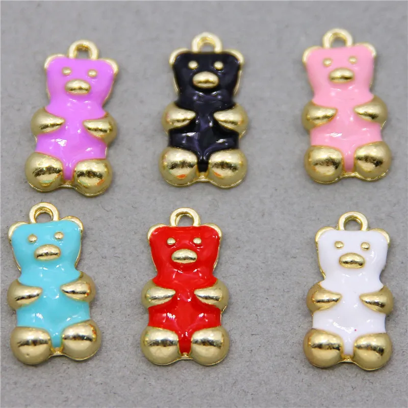 

6Pcs Tiny Pedant Enamel Spray paint Bear Pendant charms Mix color Jewelry Charms Jewelry pendants for necklace making