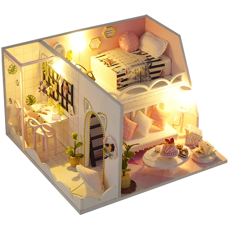 

Cutebee DIY DollHouse Kit Wooden Doll Houses Miniature Dollhouse Furniture Kit with LED Toys for children Christmas Gift TD21