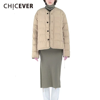 

CHICEVER Casual Plaid Loose Cotton Coats For Female O Neck Long Sleeve Drawstring Lace Up Parkas Jackets Women Clothes 2020 New