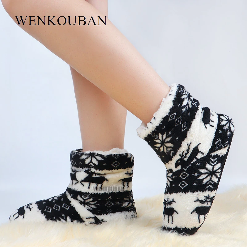 Slippers For Women Winter Furry Slides Women House Slippers Femme Warm Indoor Shoes Fur Christmas Socks Shoes Pantuflas Mujer