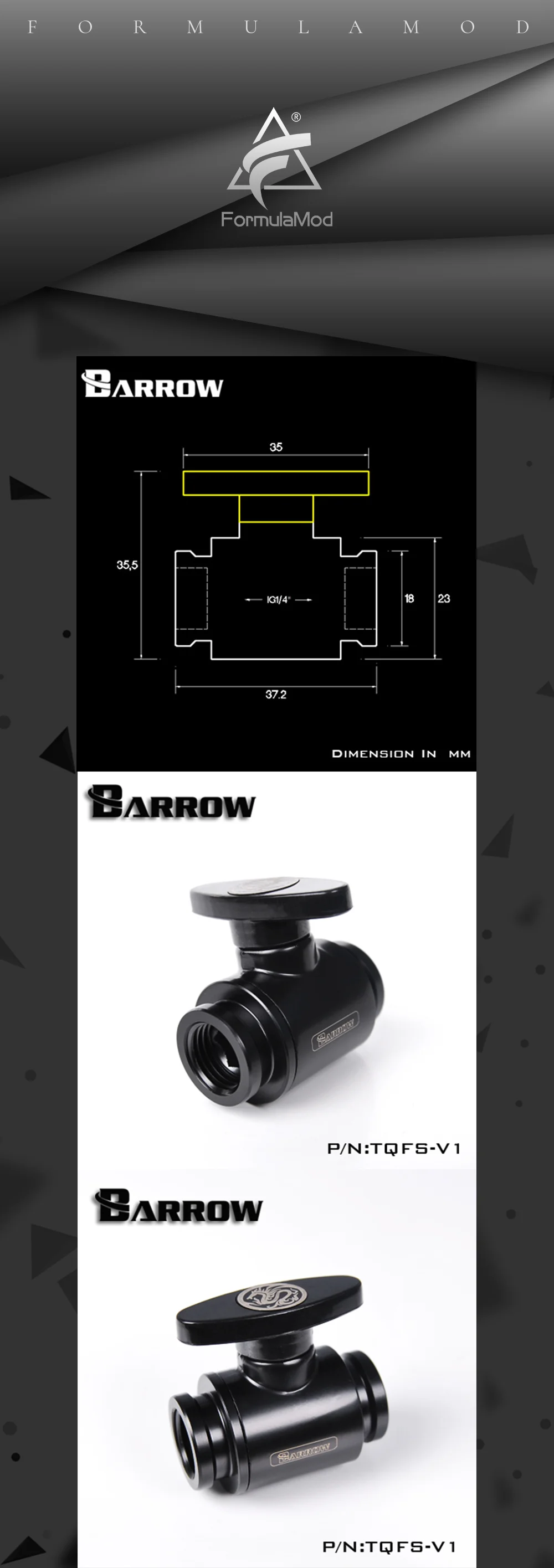 Barrow TQFS-V1 Black/Silver/White G1/4 MINI Handle Double Internal Sealing Ball Valve , Plastic Handle , Brass Body  