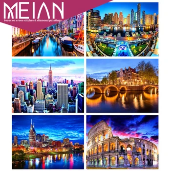 

2020 MEIAN Night City 5d DIY Diamond Painting 5D Landscape Full Round Embroidery Mosaic Home Decoration Gift