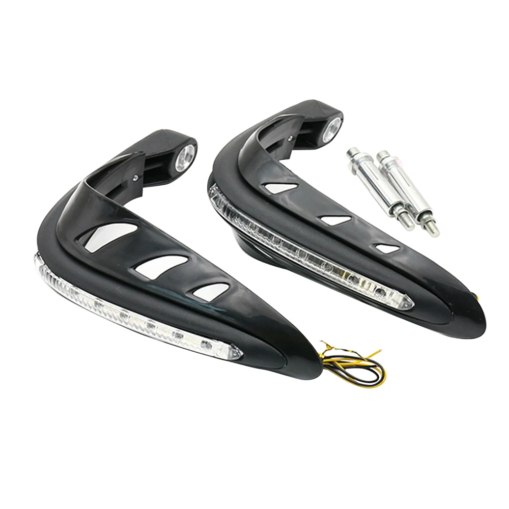 2Pcs Motorcycle Hand Guards Handlebar Hand Protector LED Light Motorbike Motocicleta Hand Guards Accessory - Color: Black