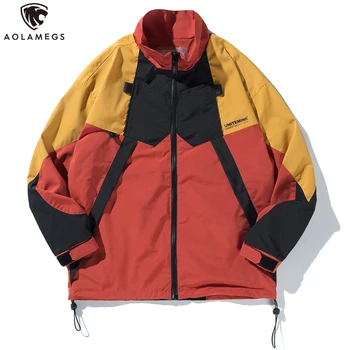 

Aolamegs Men Jackets Hip Hop Cargo Coats Patchwork Color Loose Baggy High Street Windbreaker Fashion Casual Spring Streetwear