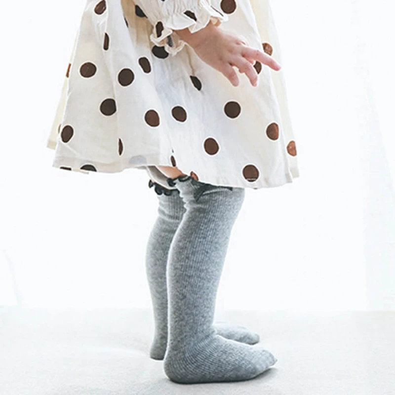 Lovely Winter Autumn Solid Color Baby Girls Socks Knee High Lace Bowknot Princess Socks Fashion Baby Long Socks