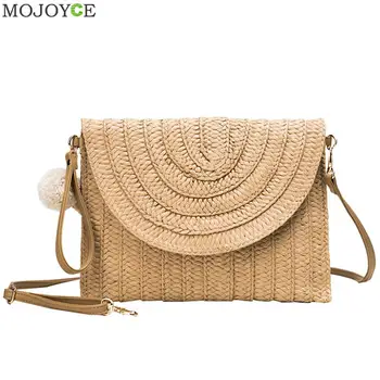 

Summer Woven Pompom Crossbody Shoulder Bag Women Boho Straw Purse Summer Beach Vacation Messenger Satchel Bags