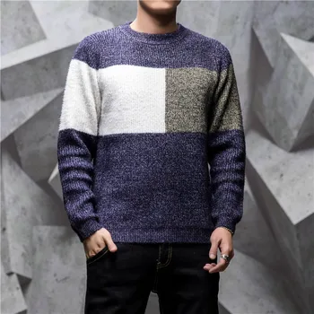

Autumn Winter Male Sweaters Casual Patchwork Mens Sweaters O-Neck Black Blue Red M-3XL Long Sleeve Pullover