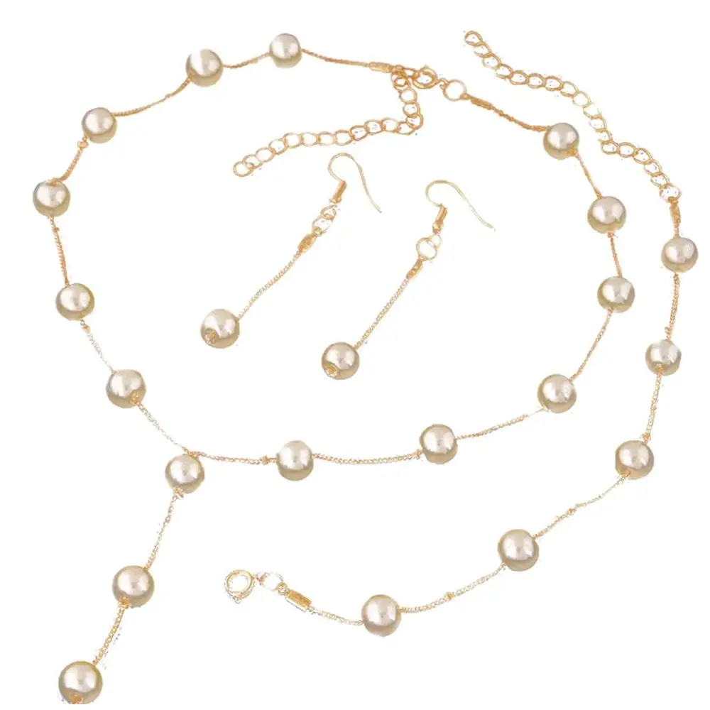 J Fashion Women Delicate Classy Jewelry Faux Pearl Necklace Earring Bracelet Jewelry Set - Окраска металла: J