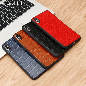 

wlzcyhbd For iPhone 11 Pro Max Crocodile Texture Phone Cases For iPhone X Xr Xs Max 7 8 Plus Genuine Leather Business Thin Cover