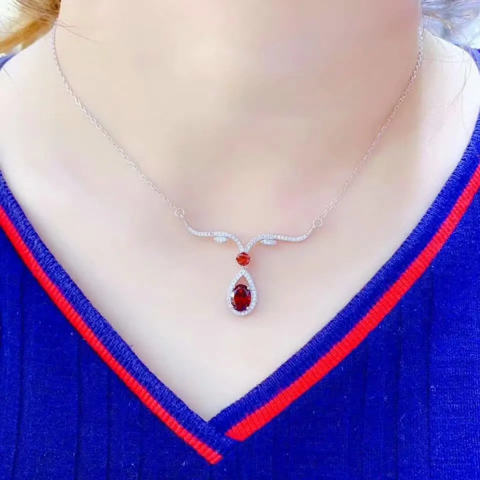 SHILOVEM 925 Серебряные настоящие натуральные гранатовые кулоны, классические,, прекрасный подарок для женщин, новинка bz0404060899ags