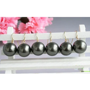 

Unique Pearls jewellery Store 16mm Black Round South Sea Shell Pearl Dangle Earrings Charming Women Gift Jewelry