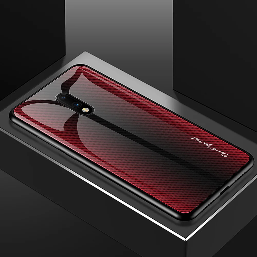 Red QUZONG градиентный закаленное стекло задняя крышка чехол для телефона для one plus 7 7Pro мягкая силиконовая рамка противоударный чехол для One Plus 7 Pro чехол s - Цвет: Red