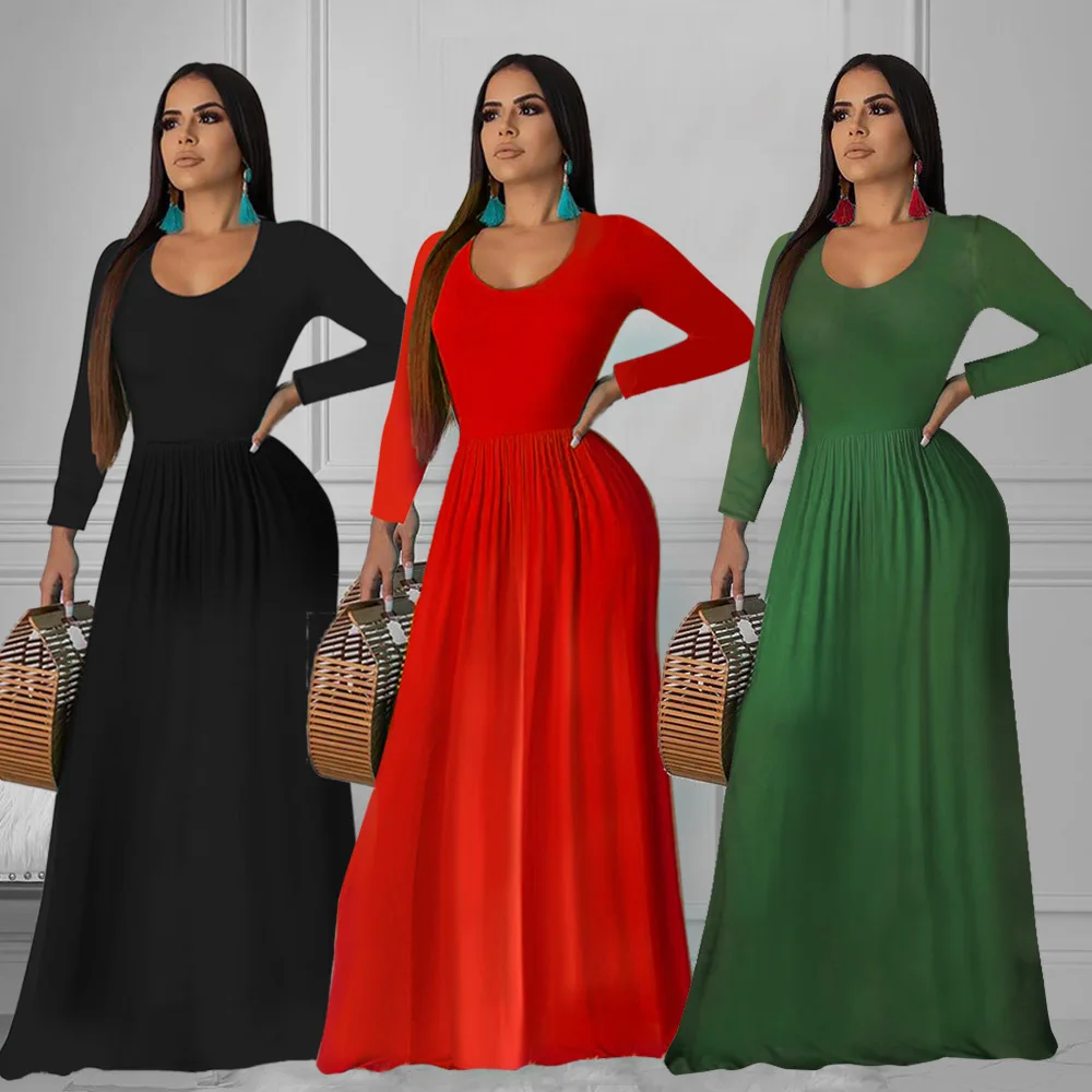 

2019 New Fashion Round Neck Long Sleeve Long Waist Dress for Independent Station Ebay Amazon Europe and America