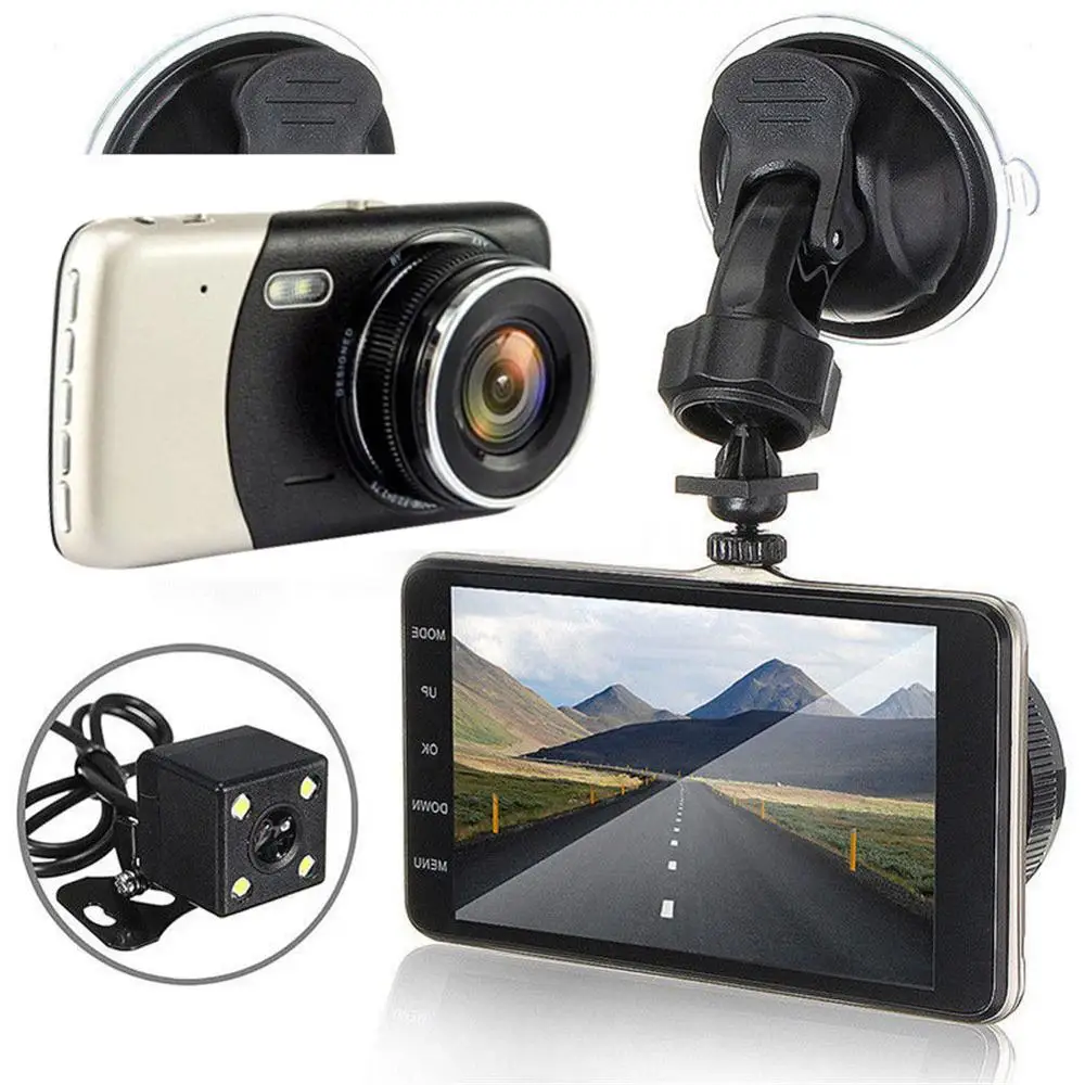 Стиль 4 дюйма ЖК-дисплей Экран 170 градусов с двумя объективами HD 1080P Камера Видеорегистраторы для автомобилей автомобиля видео тире камера Регистраторы G-Сенсор