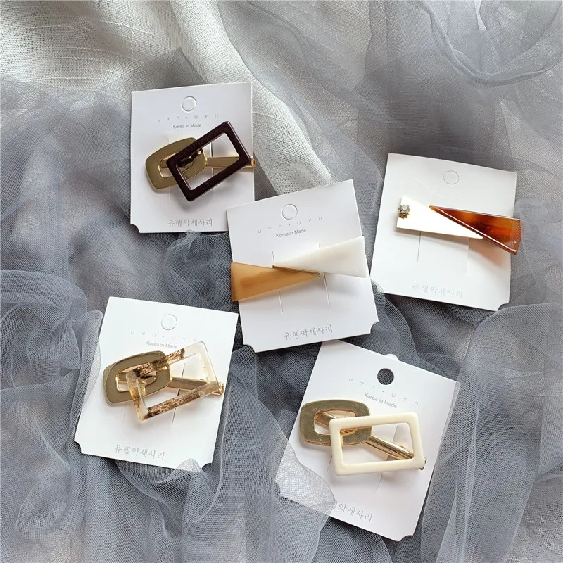 

M MISM 2019 New Arrival Geometric Acrylic Hair Clips Alloy Golden Simple Hairpins for Women Girls Barrettes Hair Accessories