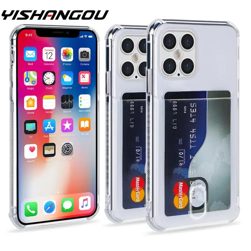 Чехол для телефона YISHANGOU с отделениями карт iPhone 12 mini 11 Pro XR XS Max прозрачный