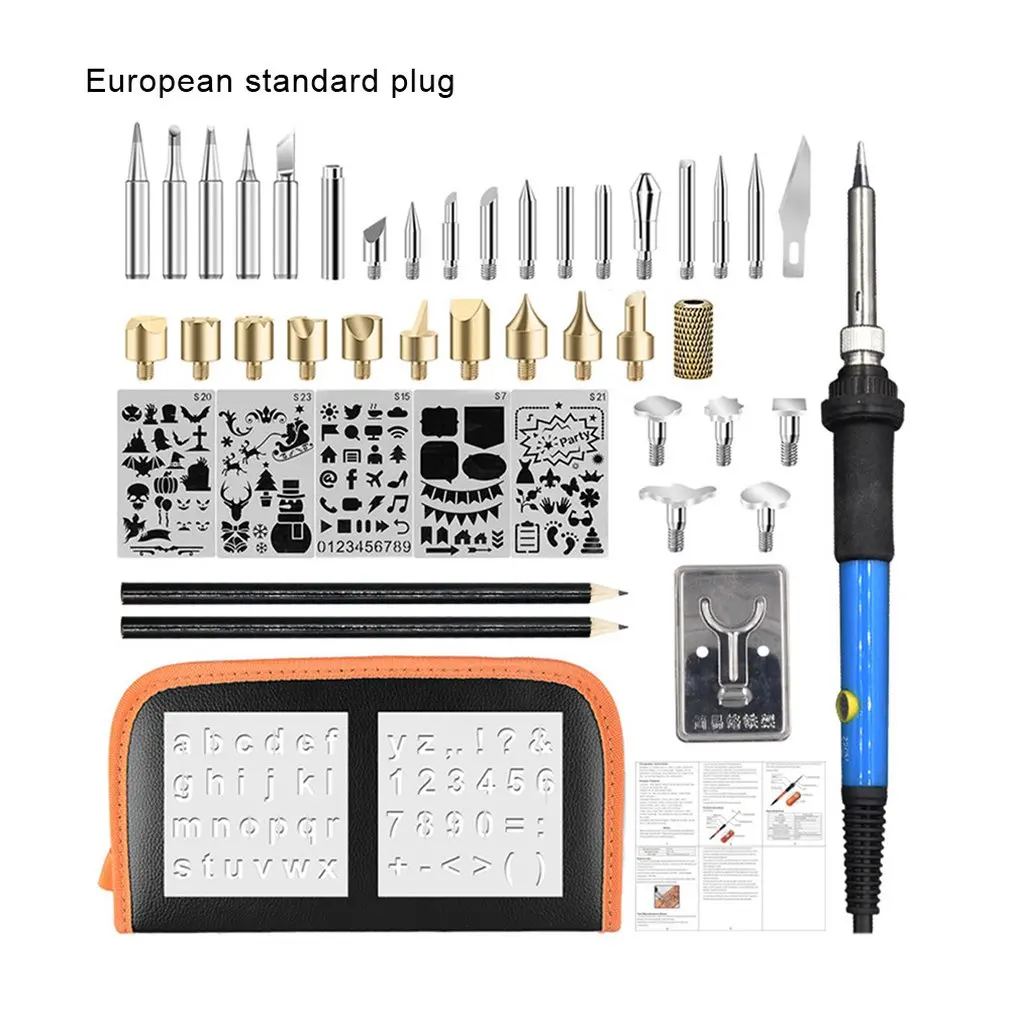 

42PC Pyrography Tool Wood Working Burning Pen Set 60W Adjustable Soldering Iron Chiseled Tip Blade Soldering Iron Carving Tools