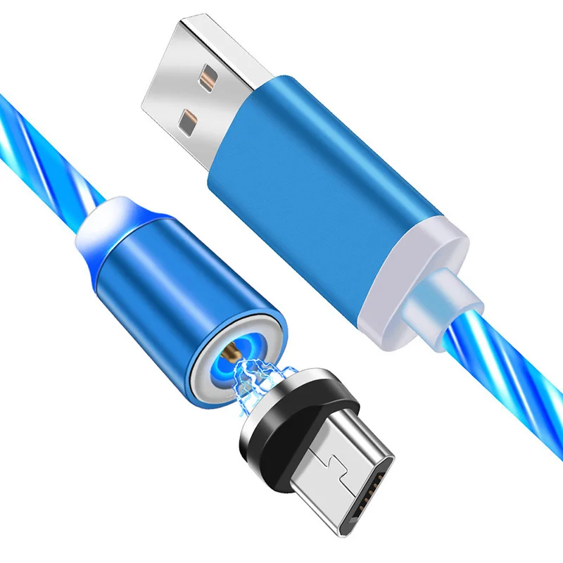Магнитное светящееся зарядное устройство type-C type C USBC Micro USB для iPhone X 11 samsung S10 Xiaomi 9 быстрое зарядное устройство кабель Anker зарядный шнур - Цвет: Blue For Micro