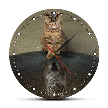 

Round Silent Cartoon Megalomania Your Inner Soul Cat Reflection Tiger Mute Quartz Modern Wall Clock relogio parede