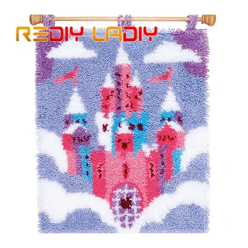 

Latch Hook Kits Make Your Own Rug Red Castle Acrylic Yarn Pre-Printed Color Canvas Crocheting Cushion Mat DIY Carpet Rug Crafts