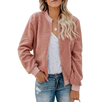 

Daily Long Sleeve Shopping Bomber Coat Stand Collar Casual Women Jacket With Pockets Dating Party Autumn Winter Zippered Street