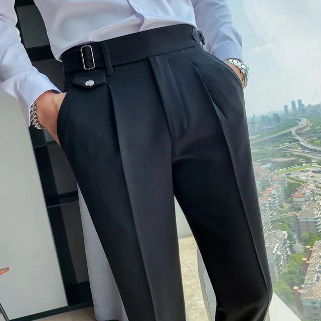 Pantaloni da uomo in stile britannico da cerimonia formale pantaloni da uomo  pantaloni da ufficio Casual Slim Fit semplici Pantalones dritti Hombre  36|Suit Pants| - AliExpress