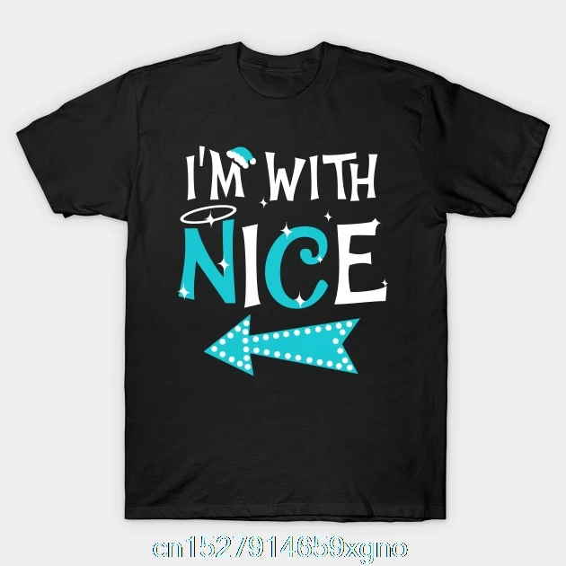Мужская футболка с принтом I'm With Nice Christmas хлопковая Футболка круглым вырезом и