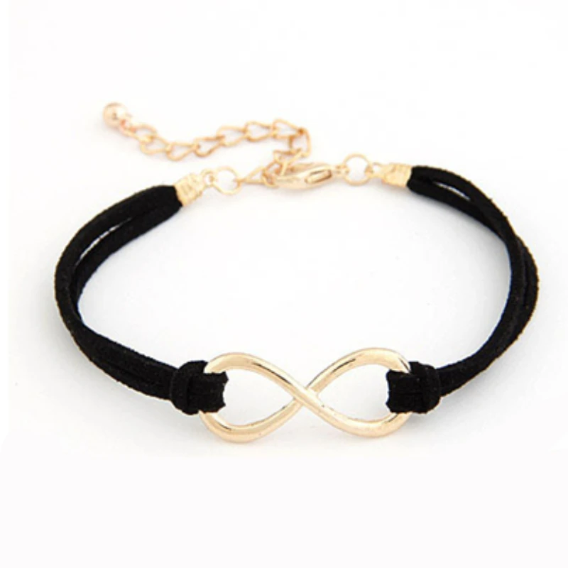 Модные Винтажные регулируемые черные браслеты Infinity из искусственной кожи для