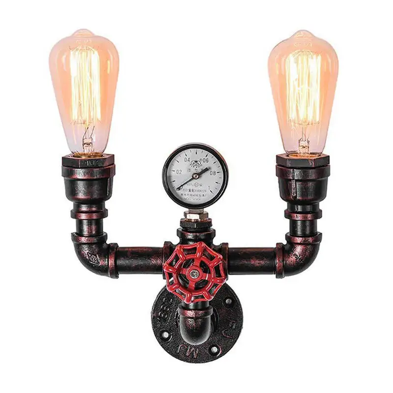 Red Rustic 2 lights Светодиодный светильник с железной трубой, винтажный деревенский настенный светильник с водопроводными трубами E27, базовый Лофт, классический промышленный бар, настенный светильник для отеля, светильник для помещений - Цвет абажура: Red Rustic 2 lights
